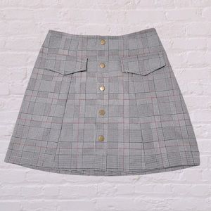 Gloria jeans Grey and Black Plaid Mini Skirt button front XS /90s